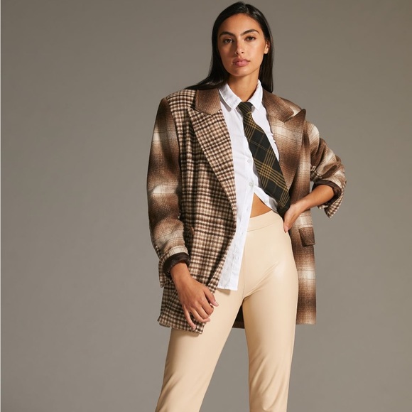 🔥Sale🔥Mixed Print Warm Double-breasted Oversized Blazer - Picture 2 of 11